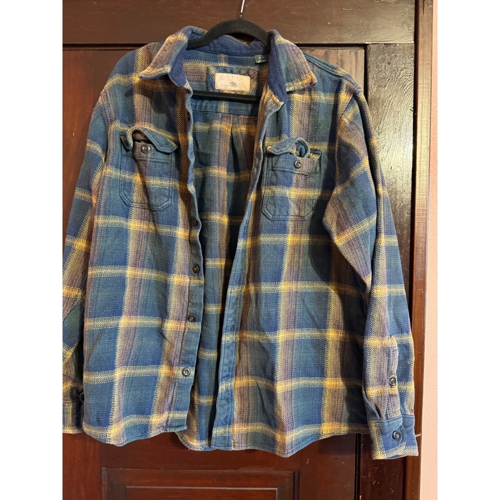 Orvis Mens Blue Yellow Plaid Flannel Button Down Shirt XL Long Sleeve Cotton